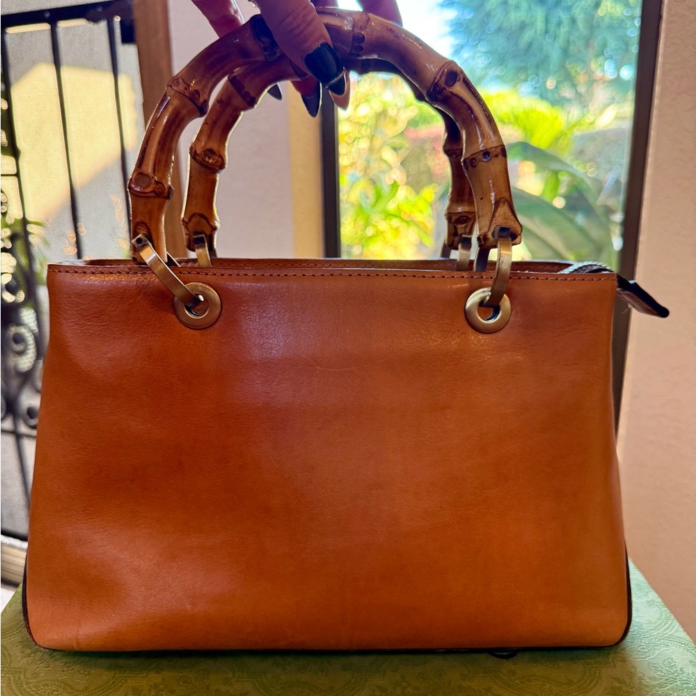 Patricia Nash Women's Tan Leather Handbag with Bamboo Handles